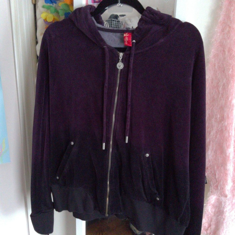 EUC, Purple Velour Apple Bottoms Hoodie
